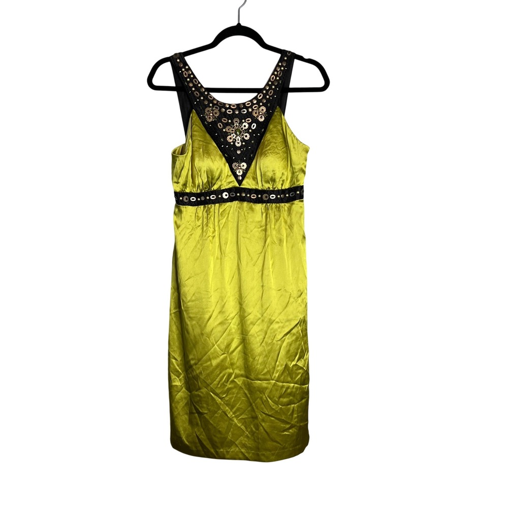 Sue Wong Vintage Y2K Silk Dress Size 8 Chartreuse Embellished 90s Fairycore‎